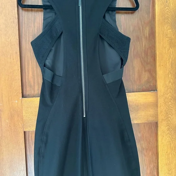 Helmut Lang Black Compress Mesh Trim Cutout Twill Sleeveless Dress - Picture 3 of 8